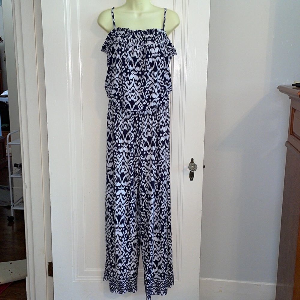 NWT INC navy blue & white “Exotic Desert” strappy romper